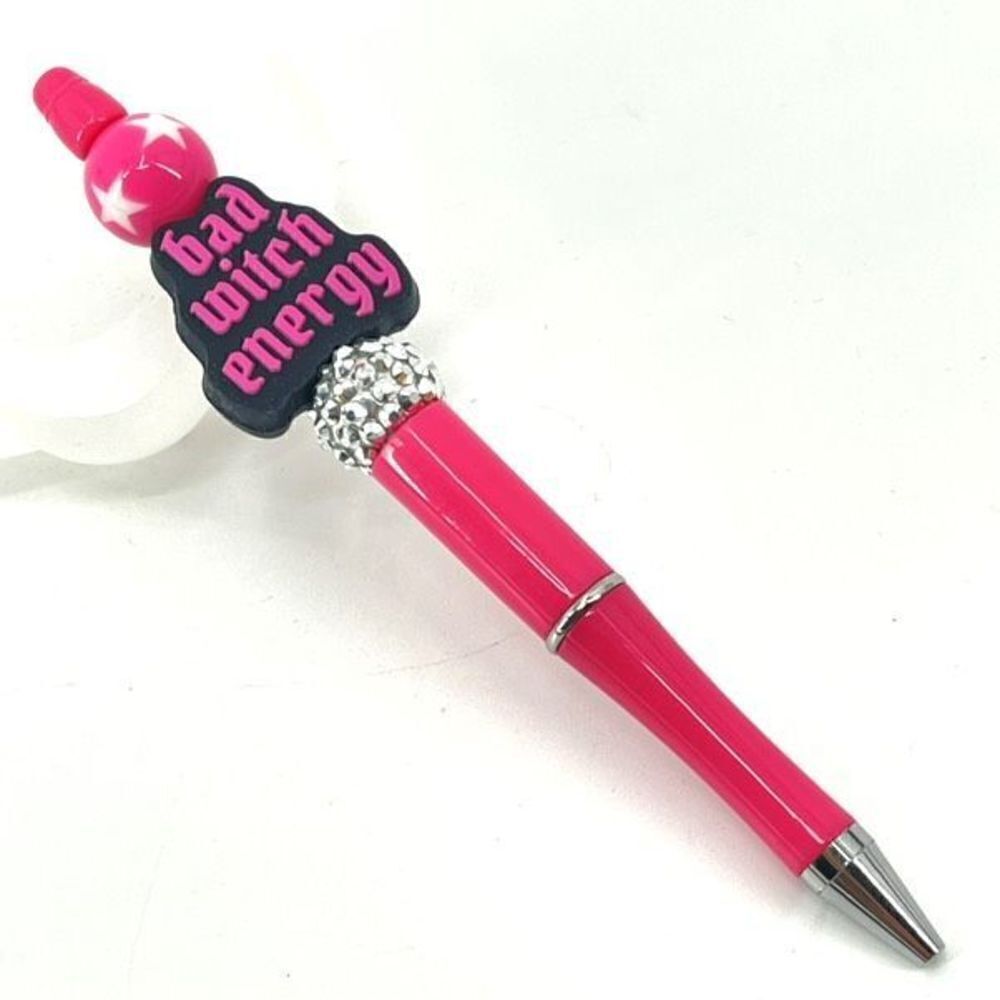 Bad Witch Energy Halloween pen handmade NEW bling rhinestone hot pink black silv